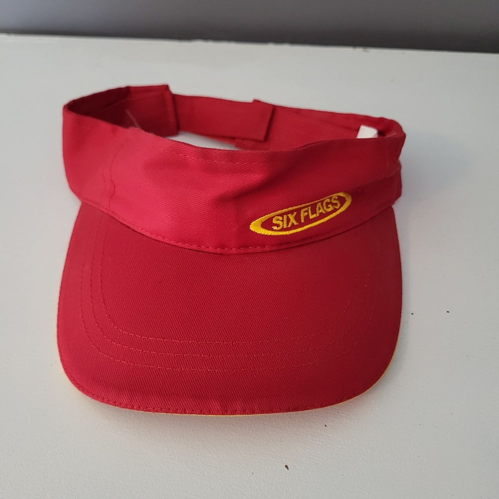 Vintage Six Flags Red and Yellow Embroidered Visor Adjustable